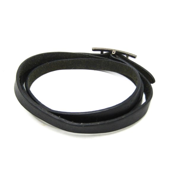Hermes Hapi Triple Bracelet Choker Leather,Metal No Stone Bangle Black,Silver - Picture 2 of 11